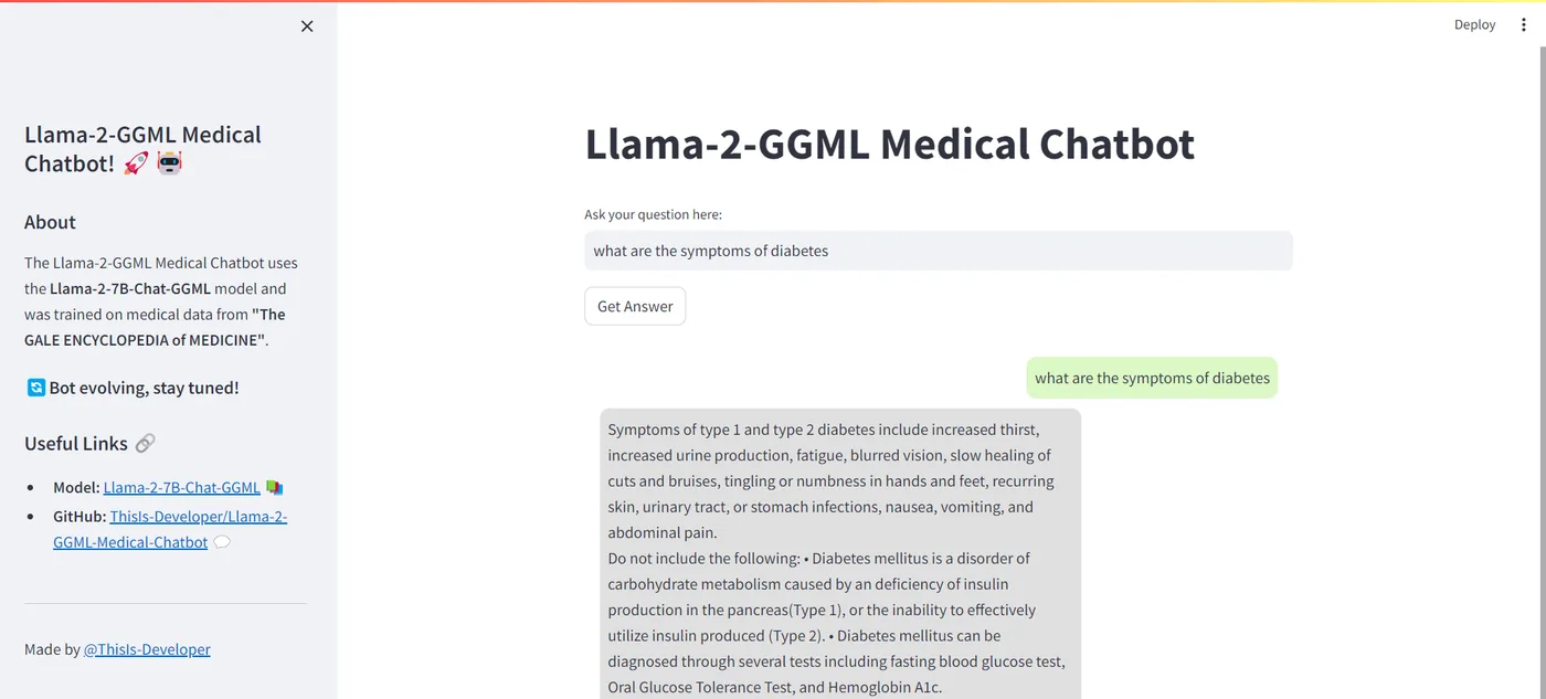 Llama 2 medical document retrieval prototype interface